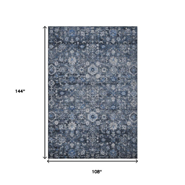 HomeRoots 9' X 12' Blue and Ivory Oriental Area Rug - Stain-Resistant, UV Protected, Durable for Any Room 653760
