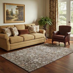 HomeRoots 5' X 8' Chocolate and Ivory Oriental Washable Area Rug – Stain Resistant, UV Protected, Durable Design 653763