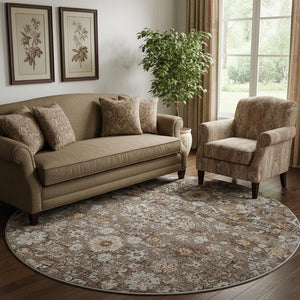 HomeRoots 8' Chocolate and Ivory Oriental Round Rug - Stylish, Washable, UV-Protected for Busy Homes! 653764