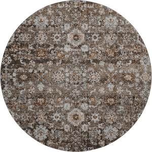 HomeRoots 8' Chocolate and Ivory Oriental Round Rug - Stylish, Washable, UV-Protected for Busy Homes! 653764