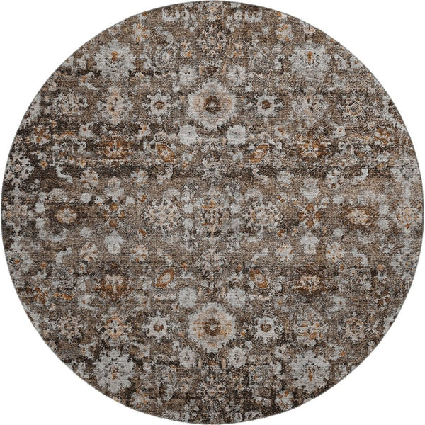 HomeRoots 8' Chocolate and Ivory Oriental Round Rug - Stylish, Washable, UV-Protected for Busy Homes! 653764