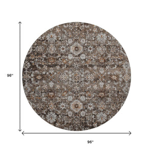 HomeRoots 8' Chocolate and Ivory Oriental Round Rug - Stylish, Washable, UV-Protected for Busy Homes! 653764