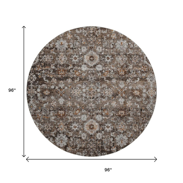 HomeRoots 8' Chocolate and Ivory Oriental Round Rug - Stylish, Washable, UV-Protected for Busy Homes! 653764