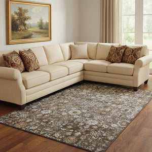 HomeRoots 8' X 10' Chocolate & Ivory Oriental Area Rug - Washable, Stain Resistant, UV Protected for Homes 653765