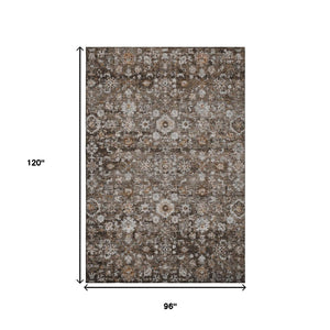 HomeRoots 8' X 10' Chocolate & Ivory Oriental Area Rug - Washable, Stain Resistant, UV Protected for Homes 653765