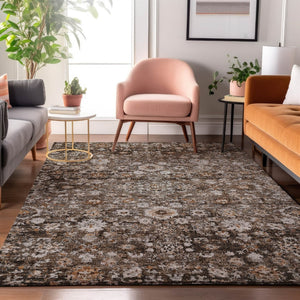 HomeRoots 9' X 12' Chocolate & Ivory Oriental Washable Area Rug - Stylish, Durable, Stain-Resistant & UV Protected! 653766