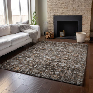 HomeRoots 9' X 12' Chocolate & Ivory Oriental Washable Area Rug - Stylish, Durable, Stain-Resistant & UV Protected! 653766