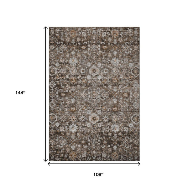 HomeRoots 9' X 12' Chocolate & Ivory Oriental Washable Area Rug - Stylish, Durable, Stain-Resistant & UV Protected! 653766