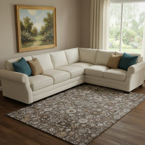 HomeRoots 9' X 12' Chocolate & Ivory Oriental Washable Area Rug - Stylish, Durable, Stain-Resistant & UV Protected! 653766