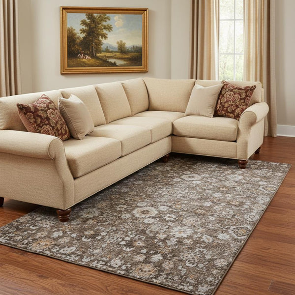 HomeRoots 10' Chocolate and Ivory Oriental Washable Area Rug - Durable, Stain-Resistant with UV Protection! 653767