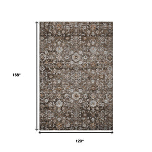 HomeRoots 10' Chocolate and Ivory Oriental Washable Area Rug - Durable, Stain-Resistant with UV Protection! 653767