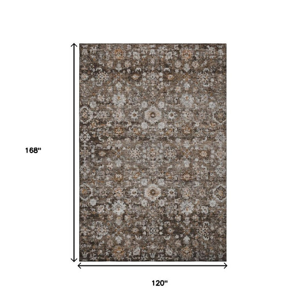 HomeRoots 10' Chocolate and Ivory Oriental Washable Area Rug - Durable, Stain-Resistant with UV Protection! 653767