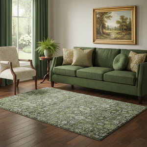 HomeRoots 5' X 8' Elegant Green Ivory Gray Oriental Area Rug - Washable, UV Protected, Durable, and Stylish 653769