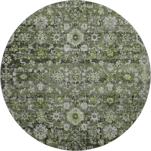 HomeRoots 8' Washable Green, Ivory & Gray Oriental Round Rug with UV Protection - Stylish, Durable, and Easy Care! 653770