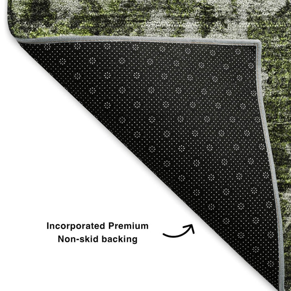 HomeRoots 9' X 12' Washable Green Ivory Gray Oriental Area Rug with UV Protection for Stylish Durability 653772