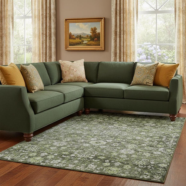 HomeRoots 9' X 12' Washable Green Ivory Gray Oriental Area Rug with UV Protection for Stylish Durability 653772