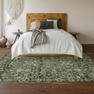 HomeRoots 9' X 12' Washable Green Ivory Gray Oriental Area Rug with UV Protection for Stylish Durability 653772