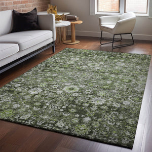HomeRoots 10' X 14' Elegant Green Ivory Gray Oriental Washable Area Rug with UV Protection for Active Homes 653773