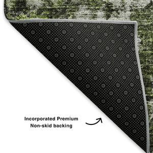 HomeRoots 10' X 14' Elegant Green Ivory Gray Oriental Washable Area Rug with UV Protection for Active Homes 653773
