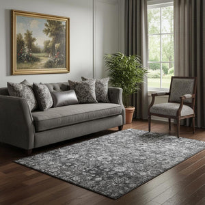 HomeRoots 5' X 8' Gray And Ivory Oriental Area Rug - Stain Resistant, UV Protected, Perfect for Busy Homes! 653775