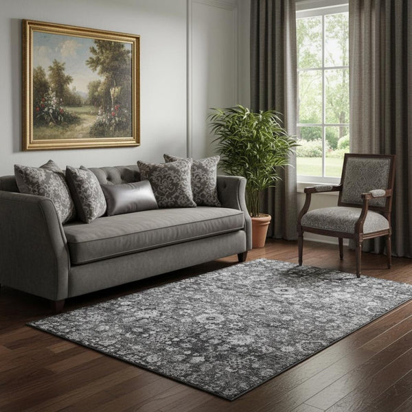 HomeRoots 5' X 8' Gray And Ivory Oriental Area Rug - Stain Resistant, UV Protected, Perfect for Busy Homes! 653775