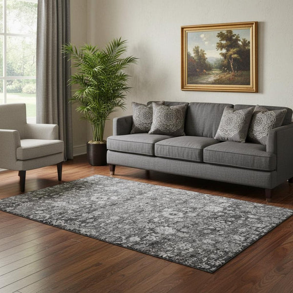 HomeRoots 5' X 8' Gray And Ivory Oriental Area Rug - Stain Resistant, UV Protected, Perfect for Busy Homes! 653775