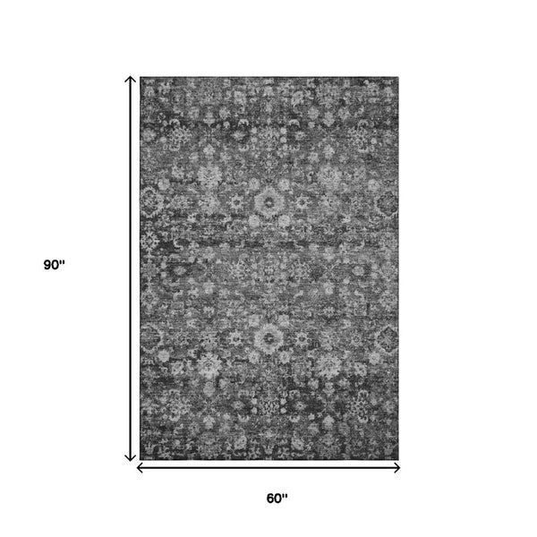 HomeRoots 5' X 8' Gray And Ivory Oriental Area Rug - Stain Resistant, UV Protected, Perfect for Busy Homes! 653775
