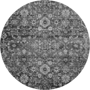 HomeRoots 8' Gray and Ivory Oriental Round Rug - Washable, Stain-Resistant with UV Protection for Homes 653776