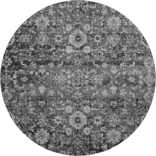 HomeRoots 8' Gray and Ivory Oriental Round Rug - Washable, Stain-Resistant with UV Protection for Homes 653776