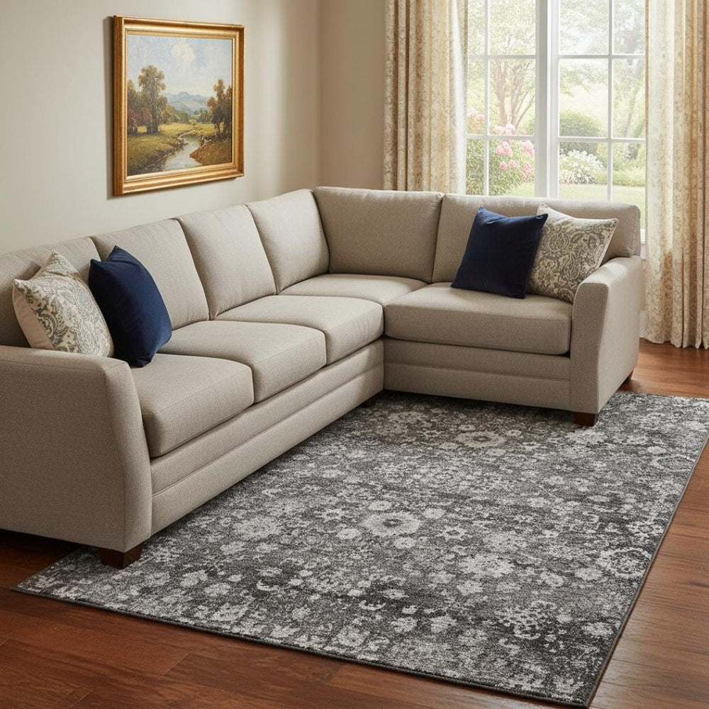 HomeRoots 8' X 10' Gray and Ivory Oriental Area Rug – UV Protected, Stain Resistant, Easy Care for Busy Homes! 653777