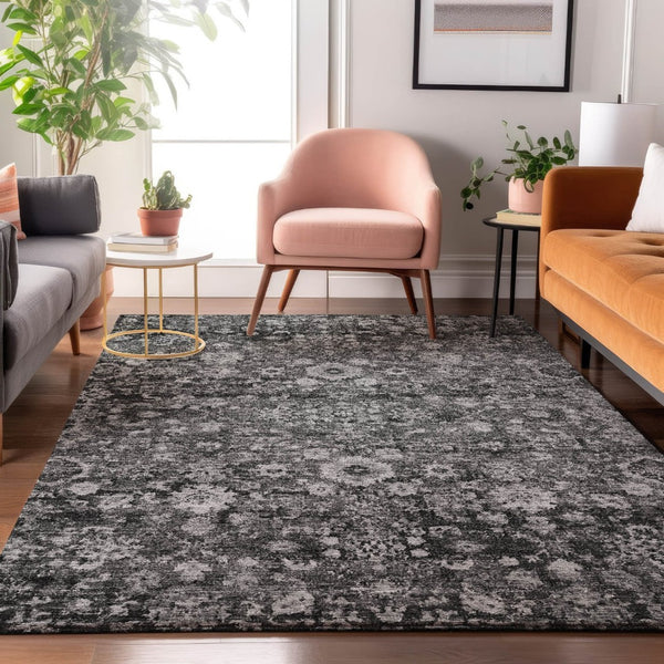 HomeRoots 10' Washable Gray and Ivory Oriental Area Rug - UV Protected, Durable, Stain Resistant for Homes 653779