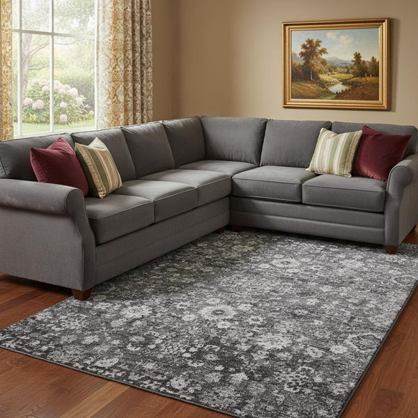 HomeRoots 10' Washable Gray and Ivory Oriental Area Rug - UV Protected, Durable, Stain Resistant for Homes 653779