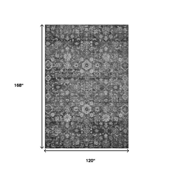 HomeRoots 10' Washable Gray and Ivory Oriental Area Rug - UV Protected, Durable, Stain Resistant for Homes 653779