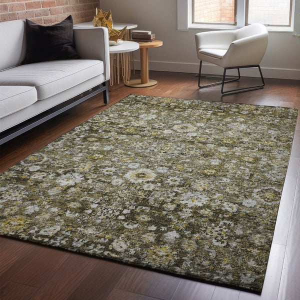 HomeRoots 5' X 8' Coffee Ivory Gold Oriental Area Rug - Washable, Stain Resistant, UV Protected Comfort Style 653781