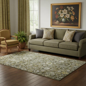 HomeRoots 5' X 8' Coffee Ivory Gold Oriental Area Rug - Washable, Stain Resistant, UV Protected Comfort Style 653781