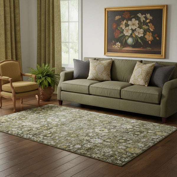 HomeRoots 5' X 8' Coffee Ivory Gold Oriental Area Rug - Washable, Stain Resistant, UV Protected Comfort Style 653781