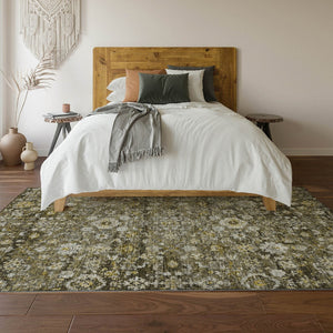 HomeRoots 5' X 8' Coffee Ivory Gold Oriental Area Rug - Washable, Stain Resistant, UV Protected Comfort Style 653781