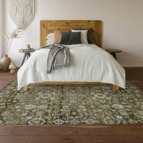 HomeRoots 5' X 8' Coffee Ivory Gold Oriental Area Rug - Washable, Stain Resistant, UV Protected Comfort Style 653781