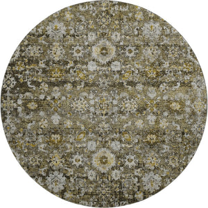 HomeRoots 8' Coffee Ivory and Gold Washable Oriental Round Rug with UV Protection for Elegant Spaces 653782
