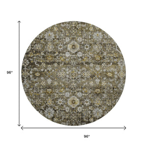 HomeRoots 8' Coffee Ivory and Gold Washable Oriental Round Rug with UV Protection for Elegant Spaces 653782