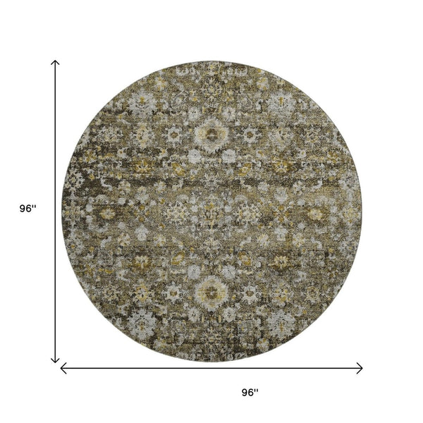 HomeRoots 8' Coffee Ivory and Gold Washable Oriental Round Rug with UV Protection for Elegant Spaces 653782