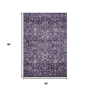 HomeRoots 5' X 8' Purple & Ivory Oriental Area Rug - Durable, Washable, UV-Protected for Family Living Rooms 653787