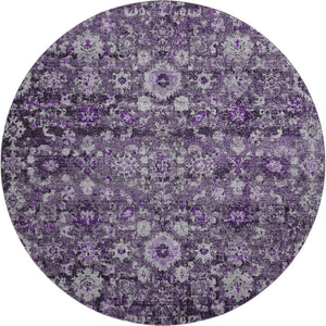 HomeRoots 8' Purple and Ivory Oriental Round Rug - Washable, UV Protected, Durable for Homes with Kids & Pets 653788