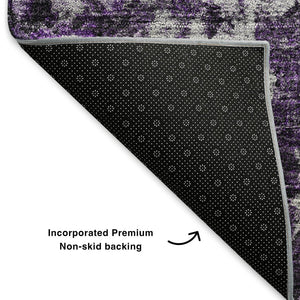 HomeRoots 8' Purple and Ivory Oriental Round Rug - Washable, UV Protected, Durable for Homes with Kids & Pets 653788