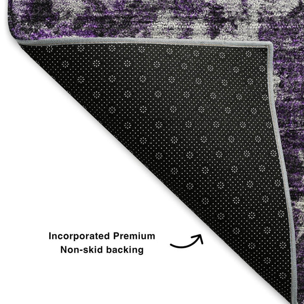 HomeRoots 8' Purple and Ivory Oriental Round Rug - Washable, UV Protected, Durable for Homes with Kids & Pets 653788