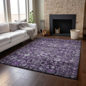 HomeRoots 8' X 10' Purple and Ivory Washable Oriental Area Rug with UV Protection for Kid and Pet Friendly Homes 653789