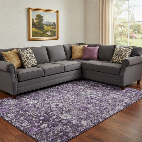 HomeRoots 9' X 12' Elegant Purple & Ivory Washable Oriental Rug with UV Protection for High-Traffic Spaces 653790