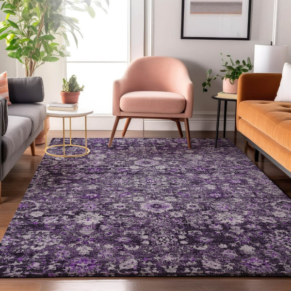 HomeRoots 9' X 12' Elegant Purple & Ivory Washable Oriental Rug with UV Protection for High-Traffic Spaces 653790