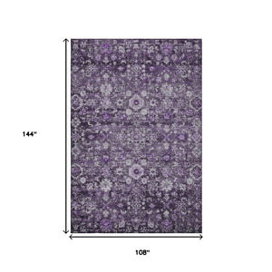 HomeRoots 9' X 12' Elegant Purple & Ivory Washable Oriental Rug with UV Protection for High-Traffic Spaces 653790
