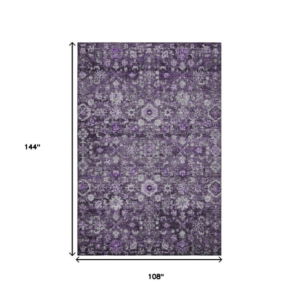 HomeRoots 9' X 12' Elegant Purple & Ivory Washable Oriental Rug with UV Protection for High-Traffic Spaces 653790